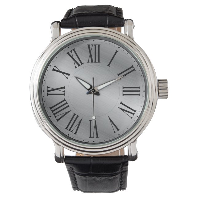 Metallisk Ansikte/NO Background Roman Numeral Armbandsur (Framsida)