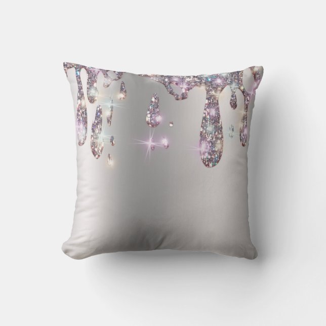 *~* Metallisk AP7 Droppande GLITTER SILVER Grå Kudde (Framsida)
