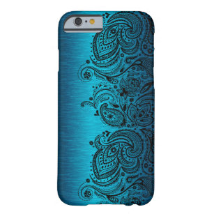 Metallisk Aqua Blue med svart Paisley Snöre Barely There iPhone 6 Fodral