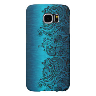 Metallisk Aqua Blue med svart Paisley Snöre Galaxy S5 Fodral