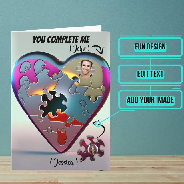 Metallisk att du fullföljer mig Pussel Hjärtförlos Kort (This lovely sentimental card is a touching metaphor for that special person in your life.)