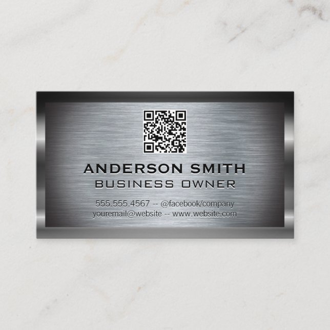 Metallisk bakgrund med borstat bakgrund | QR-kod Visitkort (Framsida)