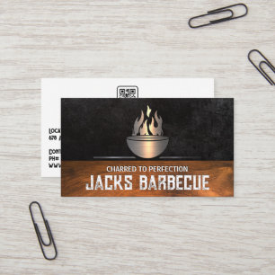 Metallisk Bbq-Logotyp Sleek Black Trä Trim Visitkort