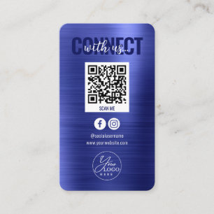 Metallisk blå anslutning med US Social Media QR-ko Visitkort