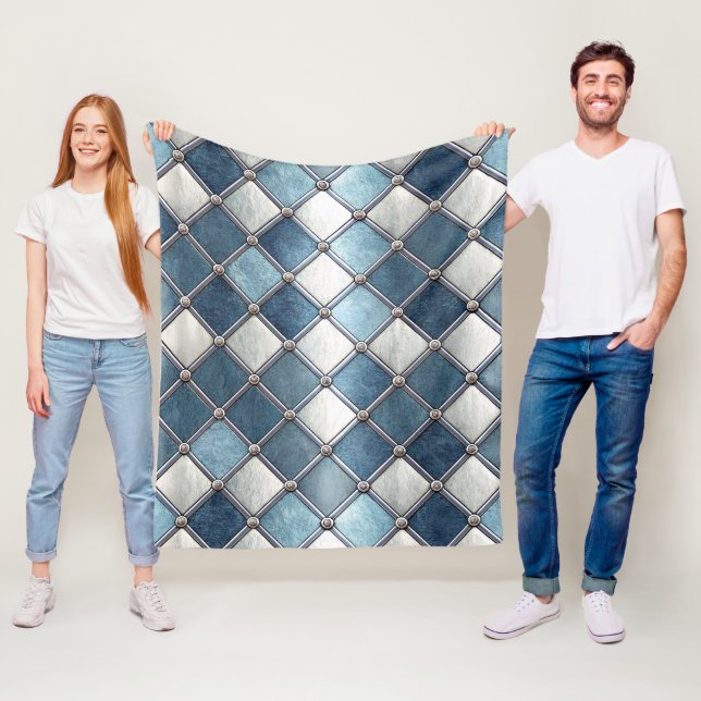 Metallisk Blå Diamant - Geometrisk Industriell Fleecefilt (På plats)
