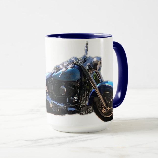 Metallisk blå motorcykel i Cruiser-stil Mugg (Framsida höger)