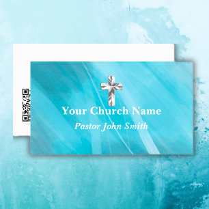 Metallisk Blue Silver Church Pastor Christian Kor Visitkort