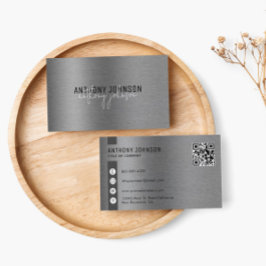 Metallisk borstad stålminimalistisk enkel QR-kod Visitkort