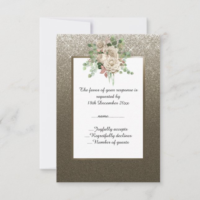 METALLISK BRONS GLITTER VIT BLOMSTERSMYCKAD EGEN R OSA KORT (Framsida)