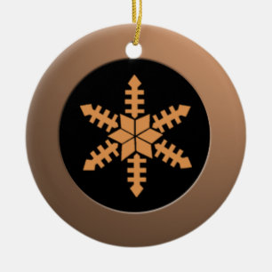 Metallisk bronscirkel och persikosnötflingor julgransprydnad keramik