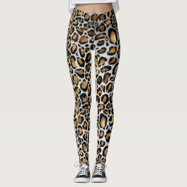 Metallisk bronze och svarta leopardfläckar på vitt leggings