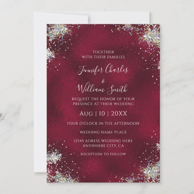 Metallisk burgundy HoloGraph Glitter Modern Inbjudningar (Framsida)