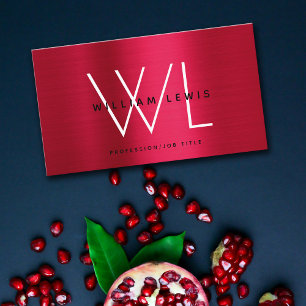 Metallisk burgundy Red Monogram Modern Minimalist Visitkort