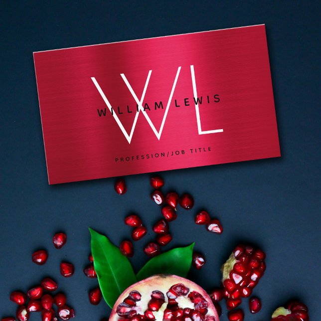 Metallisk burgundy Red Monogram Modern Minimalist Visitkort (Skapare uppladdad)