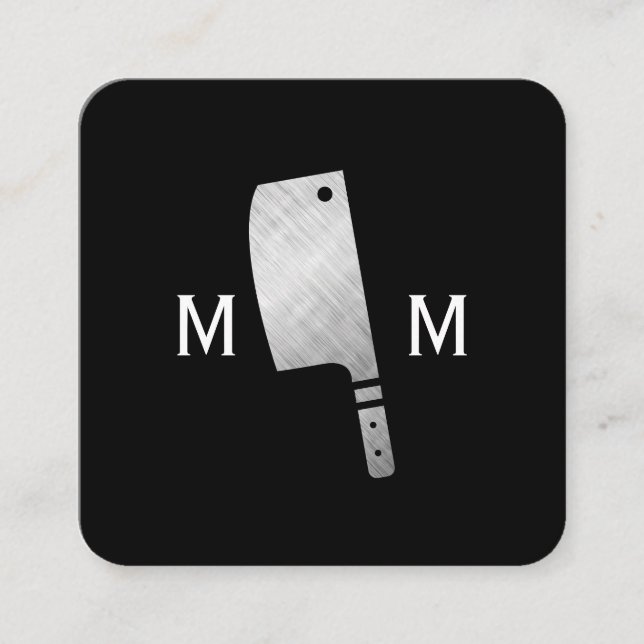 Metallisk Butcher Knivar Monogram Fyrkantigt Visitkort (Framsida)