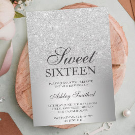Metallisk chic av silver glitter Sweet 16 Inbjudningar