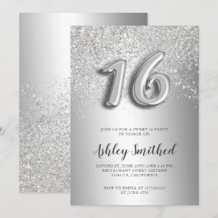 Metallisk chic söt Silver glitter 16 Inbjudningar