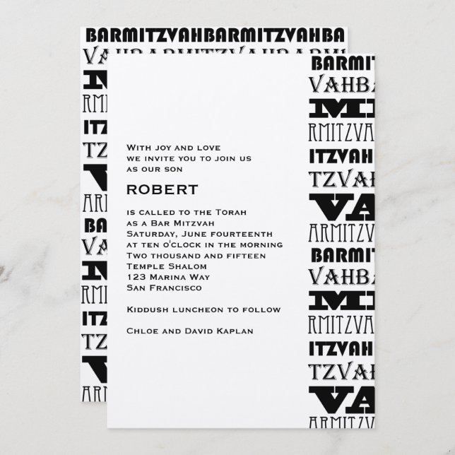 Metallisk Coola för inbjudan till Pub Mitzvah (Fram/baksida)