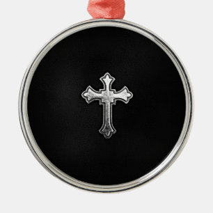 Metallisk crucifix på svart läder julgransprydnad metall