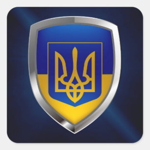 Metallisk emblem i Ukraina Fyrkantigt Klistermärke