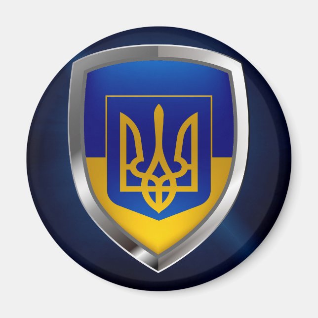 Metallisk emblem i Ukraina Magnet (Framsidan)