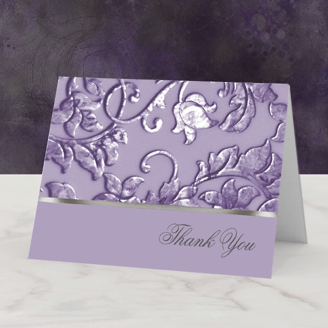 Metallisk, Embossed look Damask i Lavender Tack Kort (Skapare uppladdad)