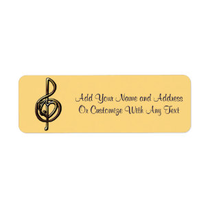 Metallisk embossed Musical Treble Clef with Heart Returadress Etikett