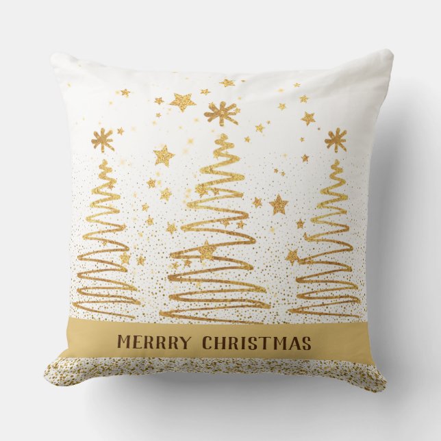 Metallisk festiv helgdag-dekanor guld och vit kudde (Framsida)