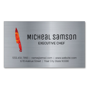 Metallisk Fire Knivar Executive Chef Magnetiska Visitkort