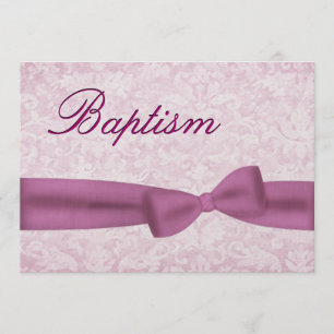 Metallisk Flicka Christening Rosa Damask Inbjudningar