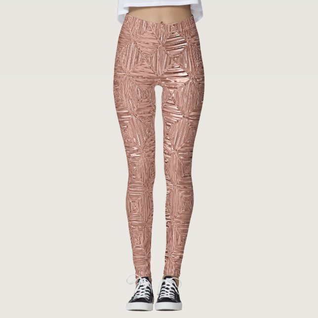 Metallisk geometrisk mönstrad Ro-faux Leggings (Framsida)