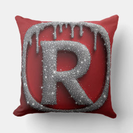 Metallisk Glitter Bokstav R Monogram Röd Krom Drop Kudde