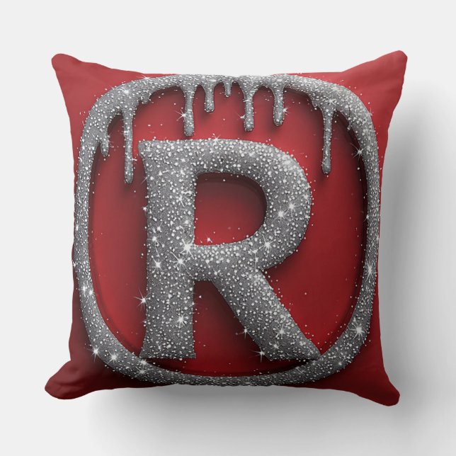 Metallisk Glitter Bokstav R Monogram Röd Krom Drop Kudde (Framsida)