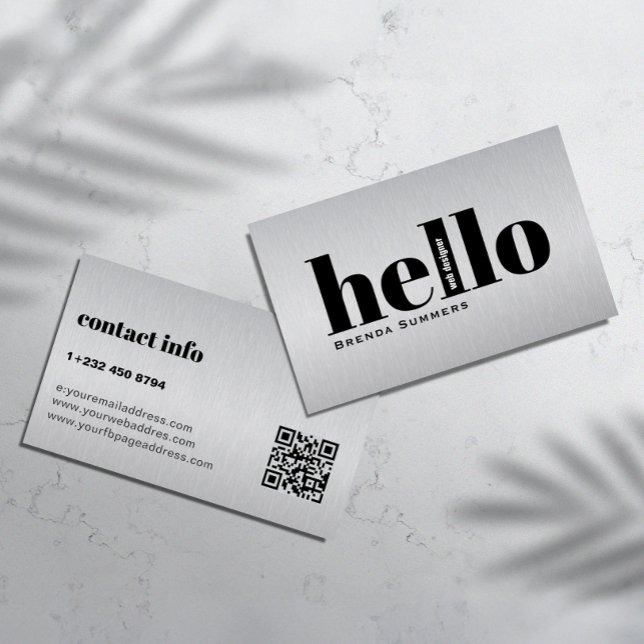 Metallisk Grå Textur Personlig Svart Typografi Visitkort (Skapare uppladdad)