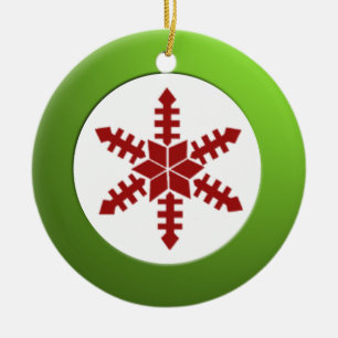 Metallisk Grönt Circle och Red Snowflake Julgransprydnad Keramik