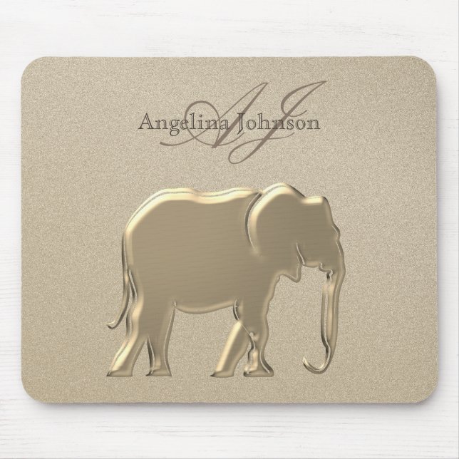 Metallisk Guld Elephant Classy Elegant Monogrammad Musmatta (Framsidan)