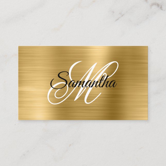 Metallisk Guld Fancy Monogram Visitkort (Framsida)