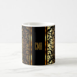 Metallisk guld för Monogram och svartdamast Kaffemugg