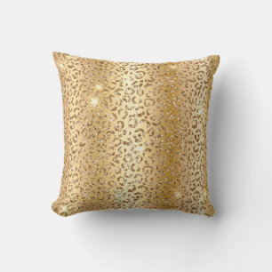 Metallisk Guld & Glitter Glam Leopardfläckar Print Kudde