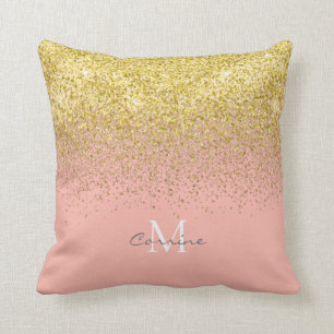 Metallisk Guld Glitter Rain + Ro Quartz Monogram Kudde