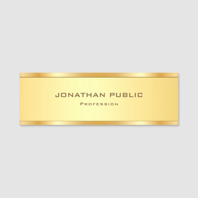 Metallisk Guld Modern Elegant Professionell överst Namnbricka (Framsida)