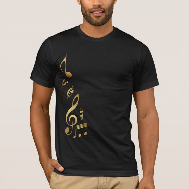 Metallisk Guld Musik noter T Shirt (Framsida)