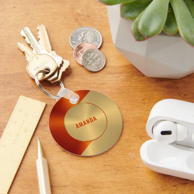 Metallisk Guld och röd geometrisk design Nyckelring (Skrivbord)