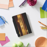 Metallisk guld och svart modern geometrisk design iPad mini skydd<br><div class="desc">Bild av blankt metalliskt guld rand med svart metallisk geometrisk bakgrund. Valfritt monogram</div>
