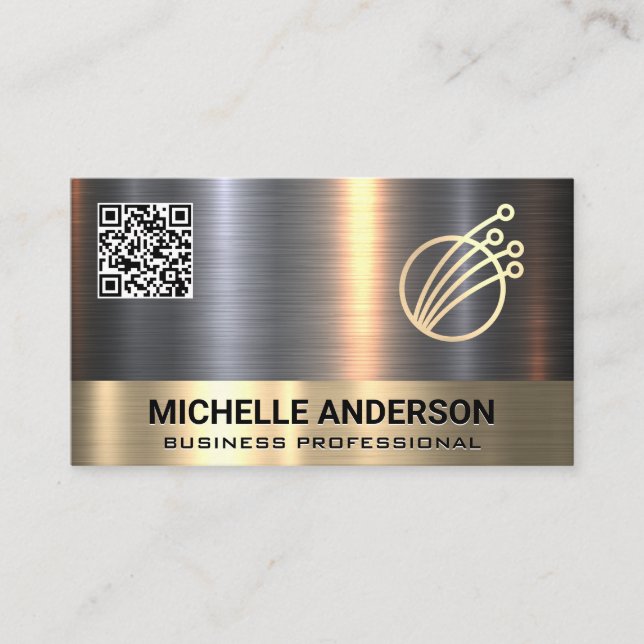 Metallisk guld Silver | Teknisk Logotyp | QR-kod Visitkort (Framsida)