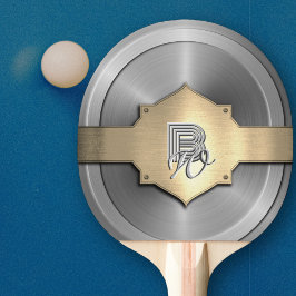 Metallisk guld stål trompe l'oeil Monogram   Pingisracket