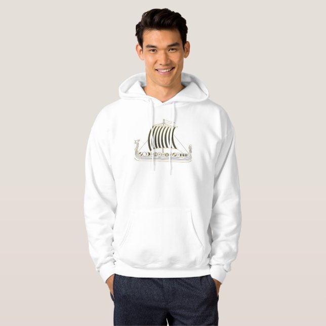 Metallisk Guld Viking Skepp Tröja Hoodie (Hel framsida)