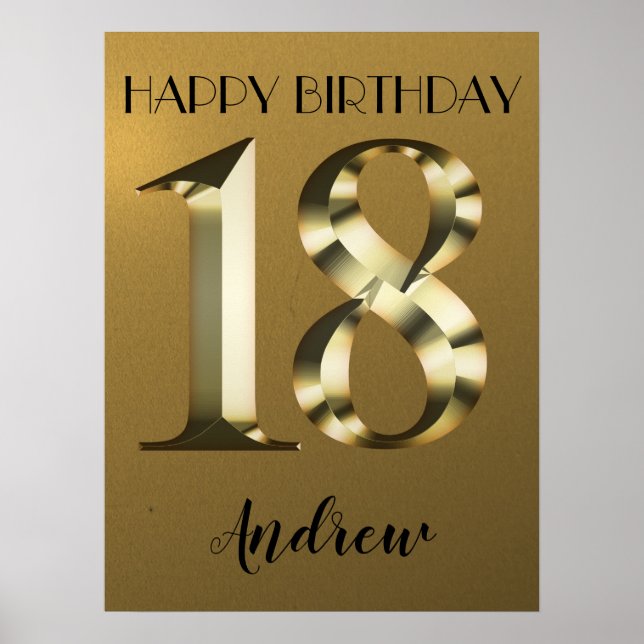 Metallisk gyllene 18-årsdag poster (Framsidan)