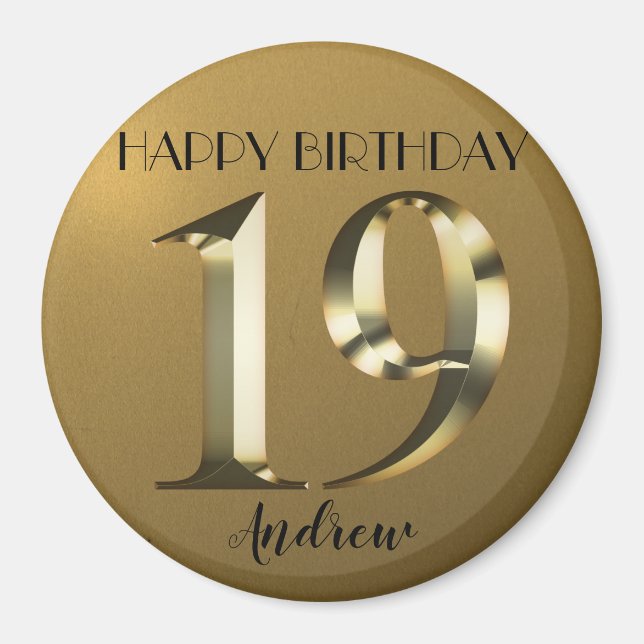 Metallisk gyllene 19-årsdag magnet (Framsidan)