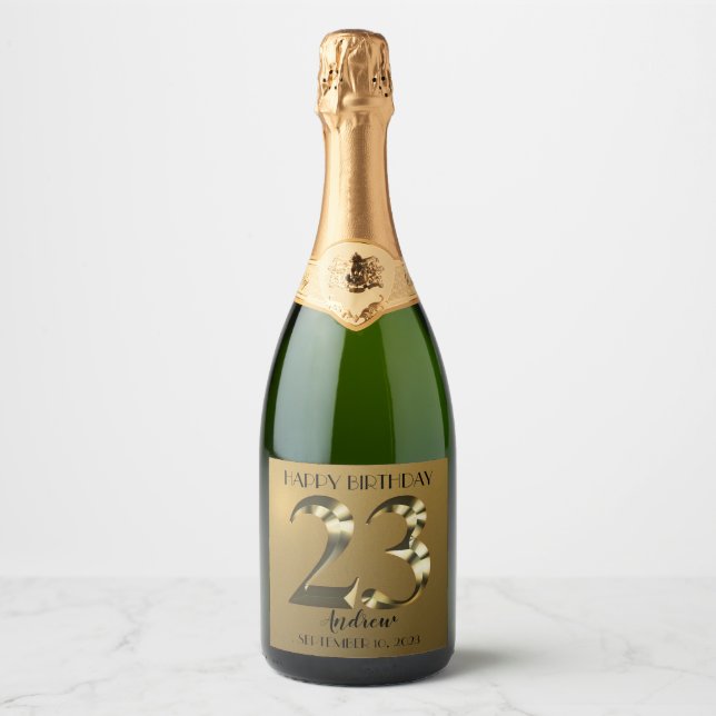 Metallisk gyllene 23-årsjubileum Vin-etikett (Framsida)